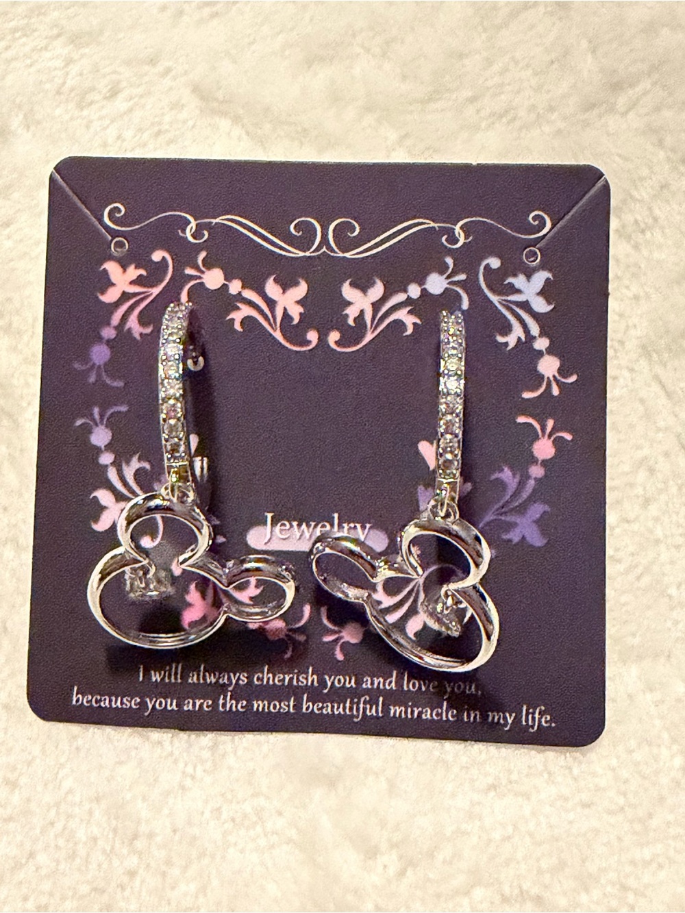 Mouse Earrings Sterling Silver Sparkly Cubic Zirconia NWT - Picture 4 of 5